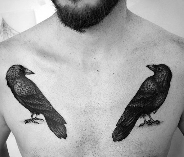 60 Tatuajes de los cuervos Hugin y Munin (con el significado)