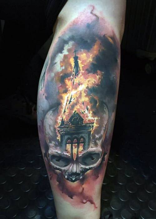 tatuaje iglesia ardiendo 68