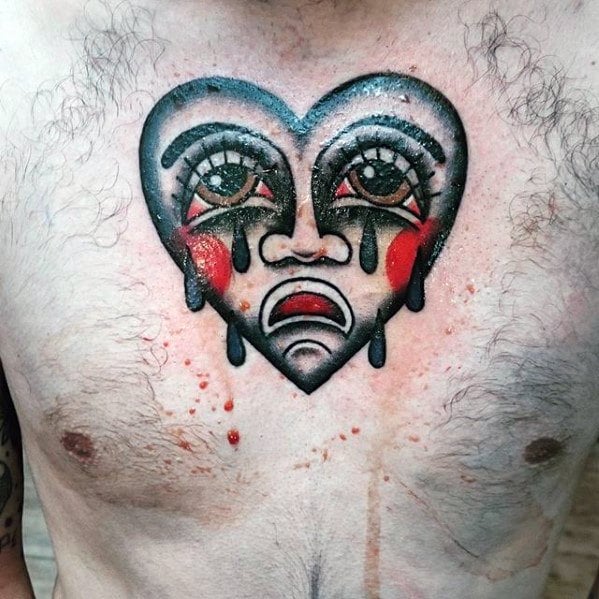 52 Tatuajes de corazones llorando (con el significado)