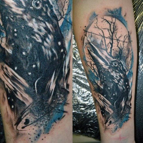 tatuaje cuervo negro para hombre 73
