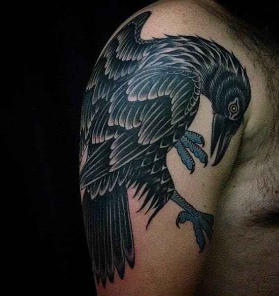 tatuaje cuervo negro para hombre 84