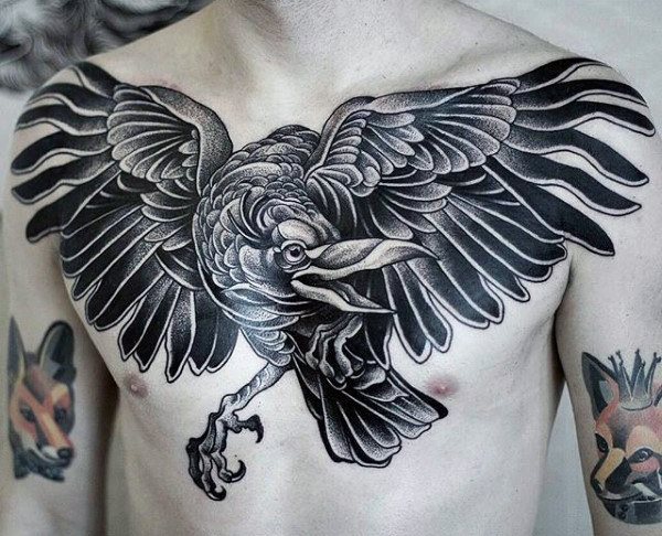 tatuaje cuervo para hombre 44
