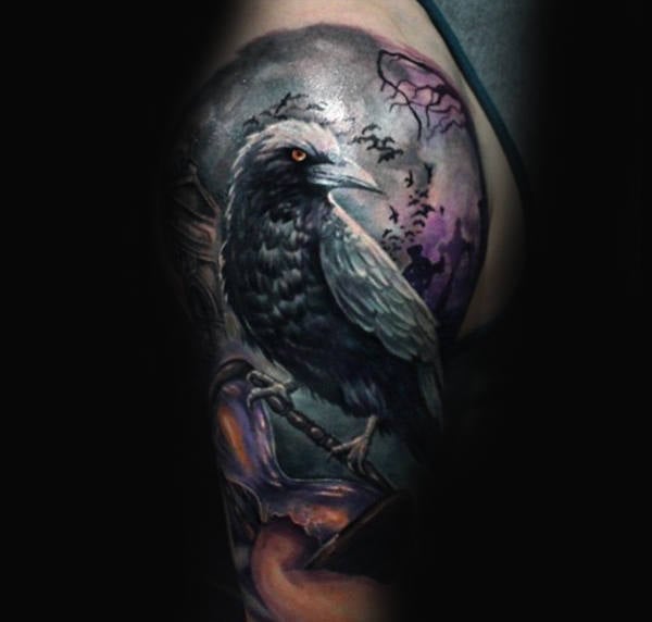 tatuaje cuervo para hombre 92