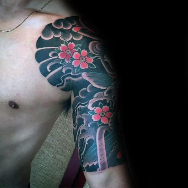 tatuaje flores del cerezo japonesas para hombre 06
