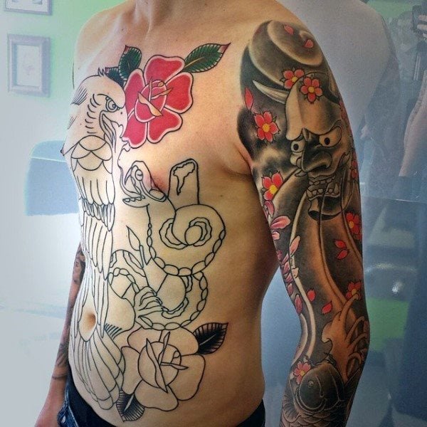 tatuaje flores del cerezo japonesas para hombre 11