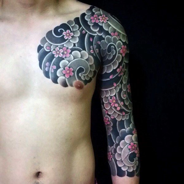 tatuaje flores del cerezo japonesas para hombre 59