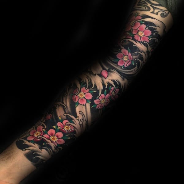 tatuaje flores del cerezo japonesas para hombre 74