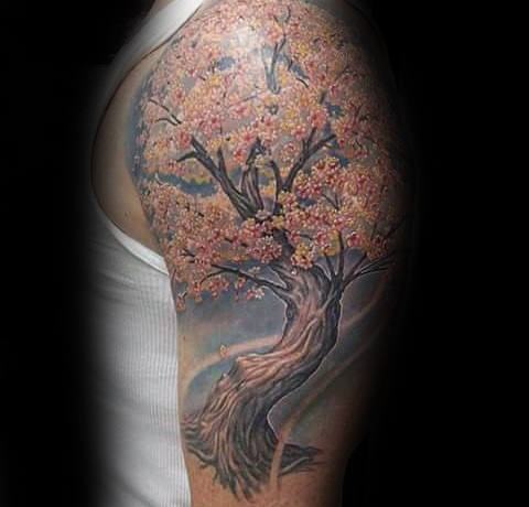 tatuaje flores del cerezo japonesas para hombre 76