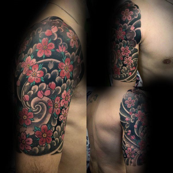 tatuaje flores del cerezo japonesas para hombre 87