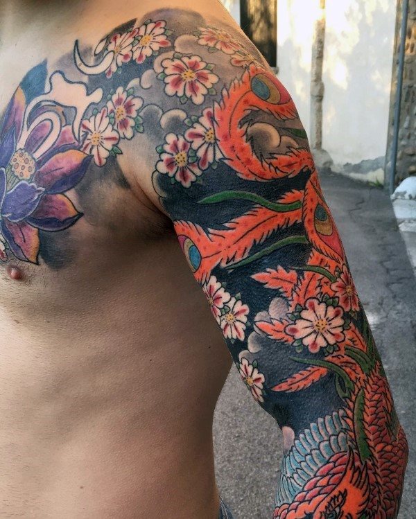 tatuaje flores del cerezo japonesas para hombre 95
