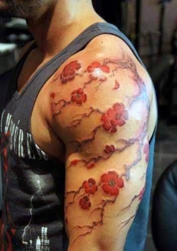 tatuaje flores del cerezo japonesas para hombre 96