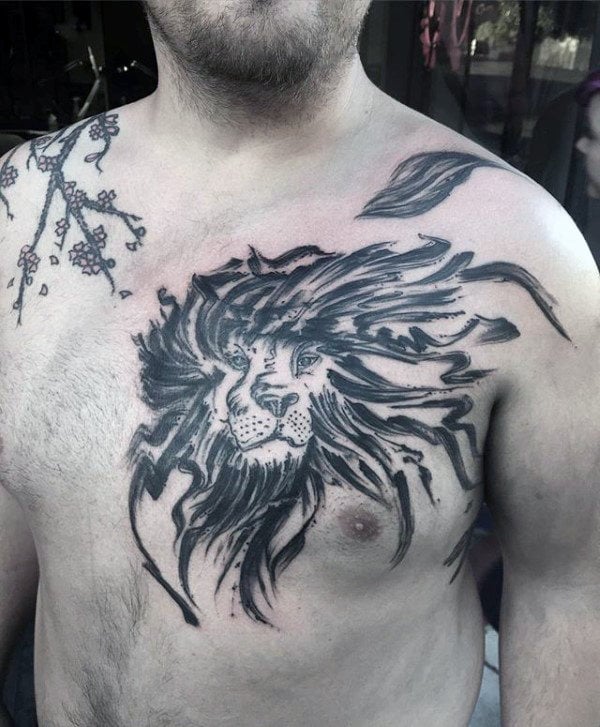 tatuaje leon en el pecho 65