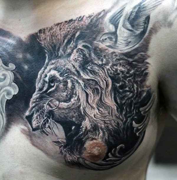 tatuaje leon en el pecho 91