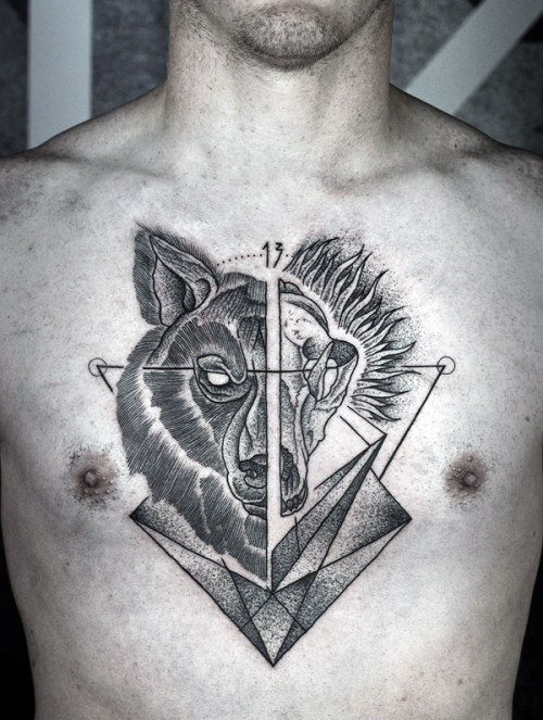 tatuaje calavera lobo 15